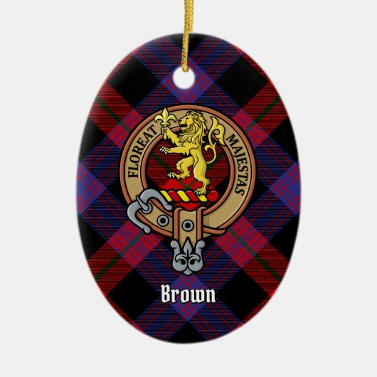 Décoration En Céramique Clan Brown Crest sur Tartan (Devant)