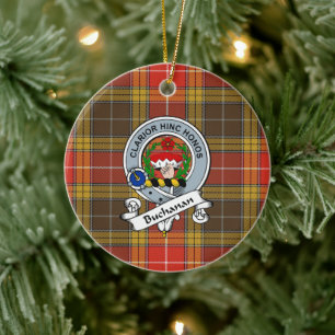 Décoration En Céramique Clan Buchanan Ancien Ensemble Patiné Badge Tartan 