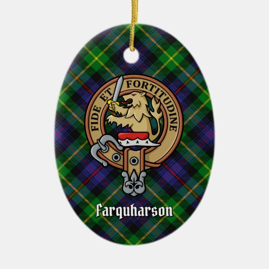 Décoration En Céramique Clan Farquharson Crest sur Tartan (Devant)