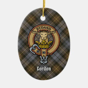 Décoration En Céramique Clan Gordon Crest sur Tartan Patiné