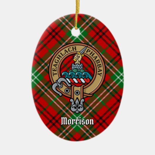 Décoration En Céramique Clan Morrison Crest sur Red Tartan (Devant)
