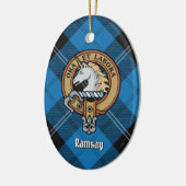 Décoration En Céramique Clan Ramsay Crest sur Blue Hunter Tartan (Gauche)