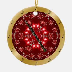 Décoration En Céramique Clarinette ~ Argent ~ Rouge ~ Or ~ Noël ~