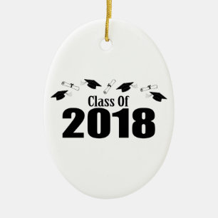 Décoration En Céramique Classe de 2018 casquettes et diplômes (noir)