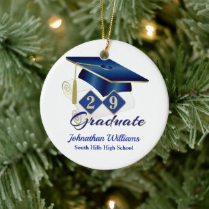 Décoration En Céramique Classic Blue et Gold Graduate