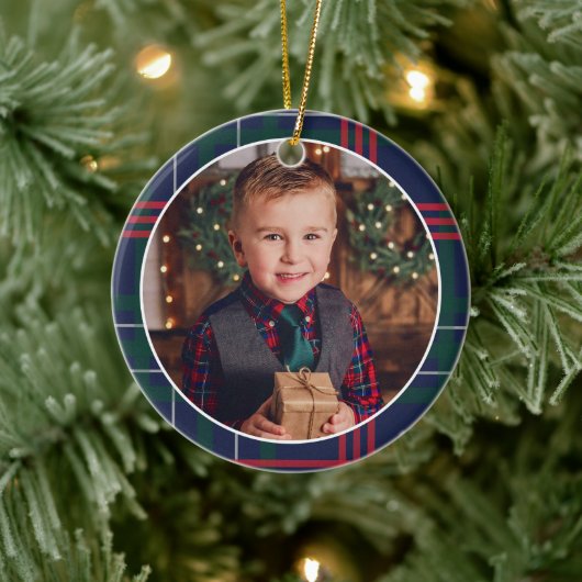 Décoration En Céramique Classic Marine Rouge Vert Tartan Plaid Photo perso (Arbre)