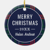 Décoration En Céramique Classic Marine Rouge Vert Tartan Plaid Photo perso (Dos)