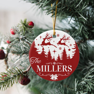 Décoration En Céramique Classic Rouge et Blanc Noël Personnalisé Nom de fa