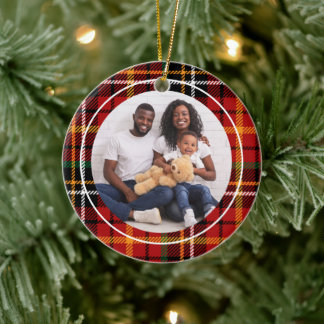Décoration En Céramique Classique Red Flannel Noël Plaid Photo de famille