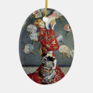 Décoration En Céramique Claude Monet Camille en kimono japonais rouge Art