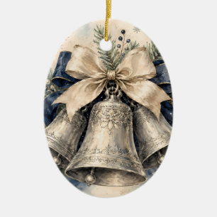 Décoration En Céramique Clochettes de Noël en argent élégantes à l'aquarel