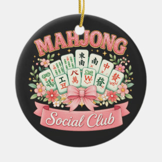 Décoration En Céramique Club Social de Mahjong Ruban Floral Rose