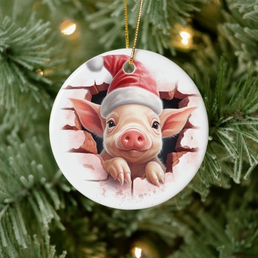 Décoration En Céramique Cochon bébé à Santa Hat - 3D (Arbre)