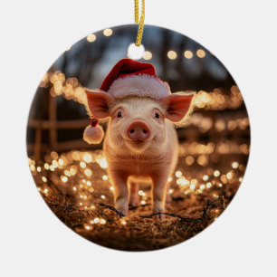 Décoration En Céramique Cochon dans un chapeau de Père Noël