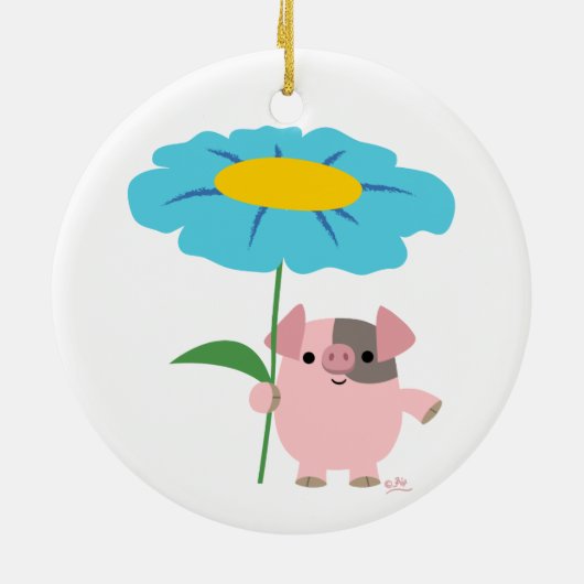 Décoration En Céramique Cochon De Carton Avec Cadeau (Bleu) (Dos)