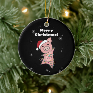 Décoration En Céramique Cochon Joyeux Animaux de Noël Cochons Porcs Visage