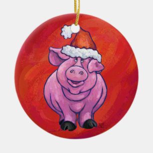 Décoration En Céramique Cochon Mignon avec Chapeau de Père Noël sur Fond R