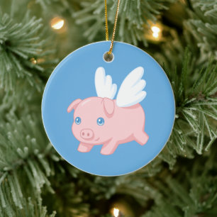 Décoration En Céramique Cochon Volant - Porcelet avec des Ailes sur Fond B