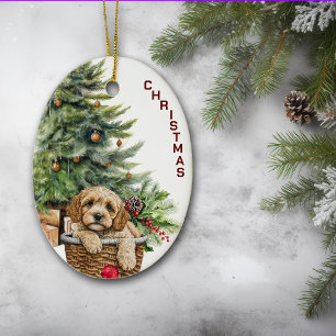 Décoration En Céramique Cockapo Panier en osier pour chien Noël