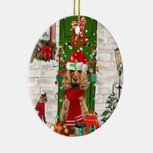 Décoration En Céramique Cocker Spaniel Chien Noël  (Droite)