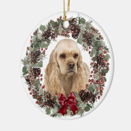 Décoration En Céramique Cocker Spaniel Chien Pinecone Wreath Personnalisé (Gauche)