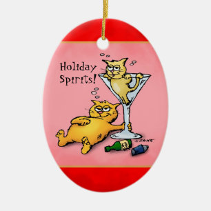 Décoration En Céramique Cocktails & KIttens Holiday Spirits Red Ornament