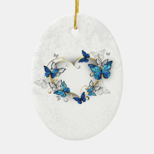 Décoration En Céramique Coeur bijoux avec papillons Morpho