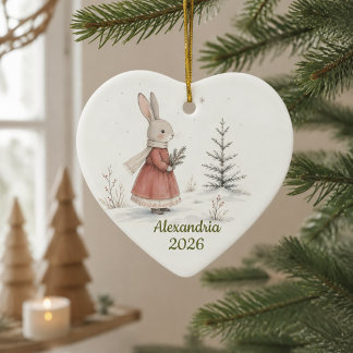 Décoration En Céramique Cœur de Noël personnalisé/Lapine fille