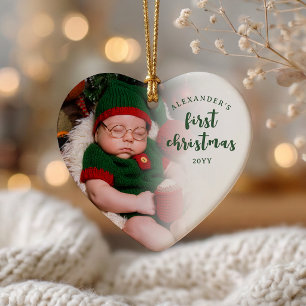 Décoration En Céramique Cœur de photo de Noël pour bébé vert