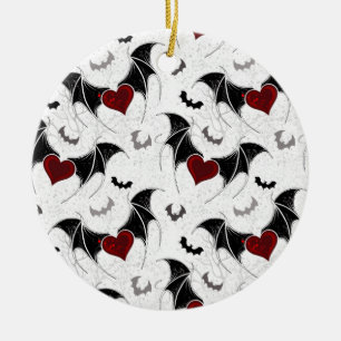 Décoration En Céramique Coeur d'Halloween avec ailes de chauve-souris noir