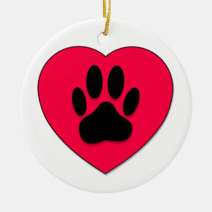 Décoration En Céramique Coeur rouge avec Empreinte de patte de chien