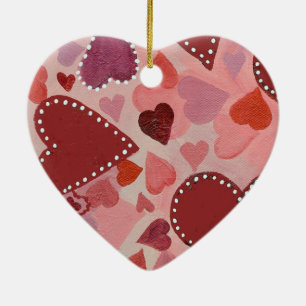Décoration En Céramique coeur rouge et rose