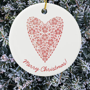 Décoration En Céramique Coeur Rouge scandinave Noël blanc