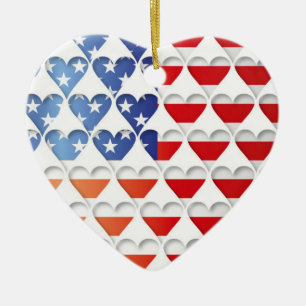 Décoration En Céramique Cœurs d'amour du drapeau américain