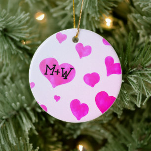 Décoration En Céramique Coeurs d'aquarelle rose Personnalisé Nom de couple