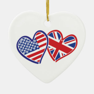 Décoration En Céramique Cœurs de drapeau des États-Unis et du Royaume-Uni
