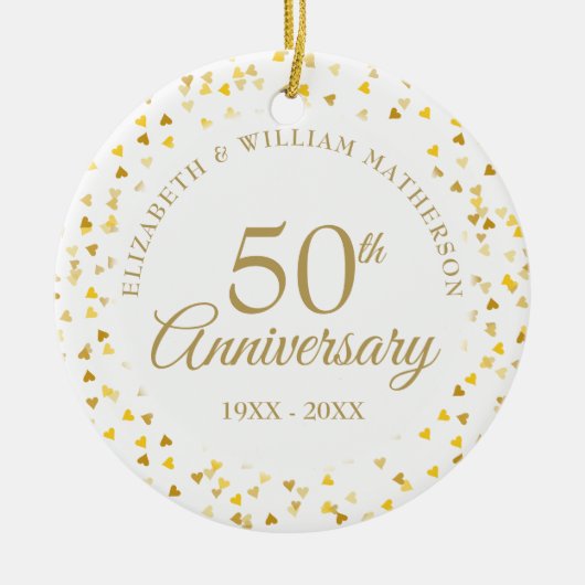 Décoration En Céramique Coeurs d'or du 50e anniversaire (Devant)
