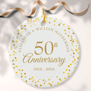Décoration En Céramique Coeurs d'or du 50e anniversaire