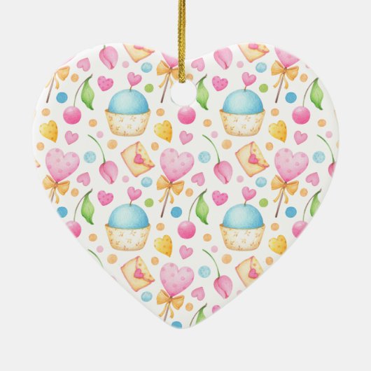 Décoration En Céramique Coeurs et cupcakes Motif d'aquarelle (Dos)