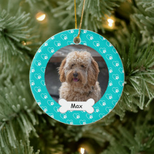 Décoration En Céramique Coeurs Turquoise Paws Personnalisé Animaux de comp