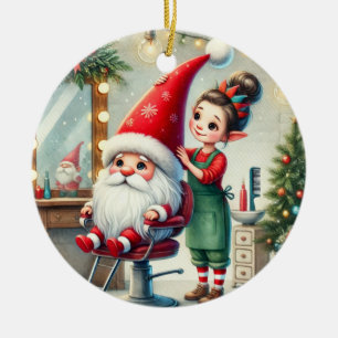 Décoration En Céramique Coiffeur Gnome pour la barbe personnalisée du Père
