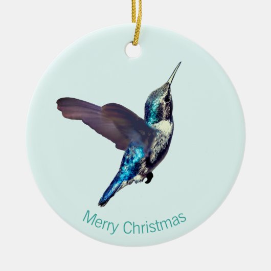 Décoration En Céramique Colibri bleu turquoise sur bleu clair (Devant)