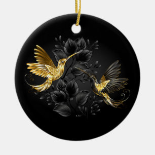 Décoration En Céramique Colibri noir et or