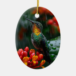 Décoration En Céramique Colibri perché sur une fleur vive