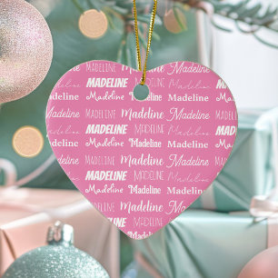 Décoration En Céramique Collage de Noël avec un nom de fille rose personna