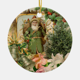 Décoration En Céramique Collage de Noël Père Noël vert de l'ancien monde A