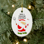 Décoration En Céramique Collectif de Noël de Badminton<br><div class="desc">Drôle badminton jouant au Père Noël.</div>