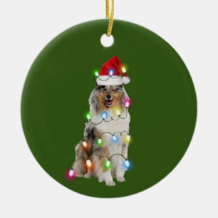 Décoration En Céramique Collie Avec Lumières Casquettes Noël