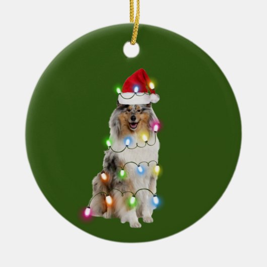 Décoration En Céramique Collie Avec Lumières Casquettes Noël (Devant)