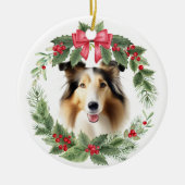 Décoration En Céramique Collie Chien Red Bow Holly Wreath (Devant)
